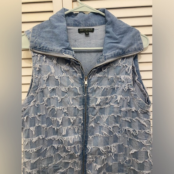 Denim Frayed Zip-Up Vest/Jacket Size Small - Picture 2 of 4